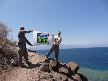 Staff Sgt. Erik Tofte honored his best friend by carrying a Donate Life Flag with him on tours of the Middle East and Africa.